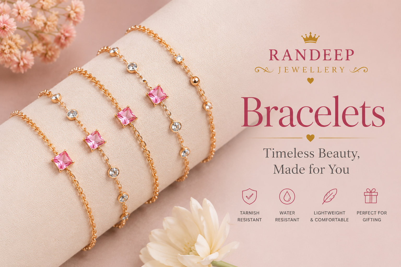 Pink Square Bracelet - Subtle Shine, Timeless You