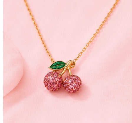 Cherry Necklace - Gold Plated Crystal