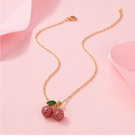Cherry Necklace - Gold Plated Crystal