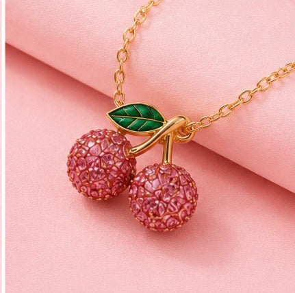 Cherry Necklace - Gold Plated Crystal