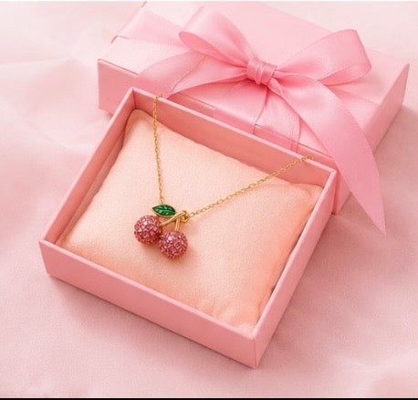 Cherry Necklace - Gold Plated Crystal